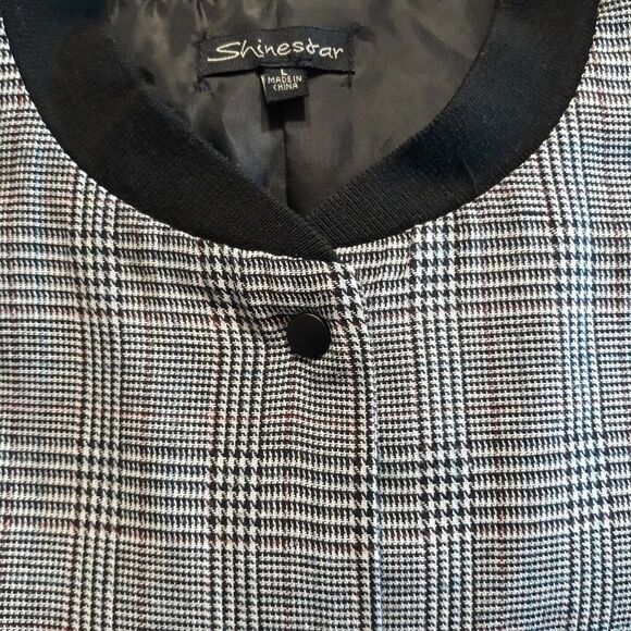 Shinestar Jacket Womens Large Black White Burgundy Blue Glen Plaid Band Neckline - Picture 3 of 11